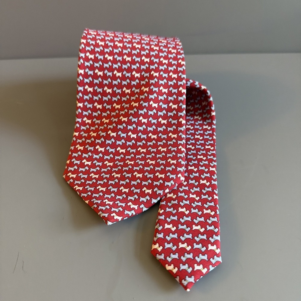Jos A Bank Executive Collection Men's Necktie Westie Scottish Terrier Dogs Red